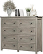 Dresser for Bedroom with 8 Drawers, Farmhouse Wood Chest of Drawers, Wide TV Stand Closet Storage Furniture with Metal Handle, Modern Clothes Organizer for Hallway, Living Room, Entryway, Light Grey