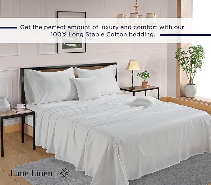 LANE LINEN 600 Thread Count 100% Cotton Split King Sheets Set for Adjustable Beds, 15" Deep Pocket Soft & Comfy Sustainably Produced Split King Sheet, Naturally Cooling Cotton Sheets -White
