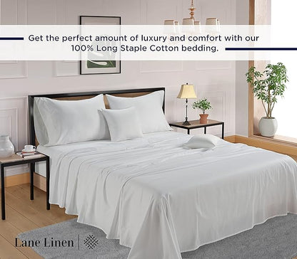 LANE LINEN 600 Thread Count 100% Cotton Split King Sheets Set for Adjustable Beds, 15" Deep Pocket Soft & Comfy Sustainably Produced Split King Sheet, Naturally Cooling Cotton Sheets -White