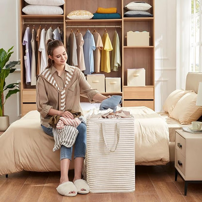 Lifewit Laundry Hamper Large Collapsible Laundry Basket, Freestanding Waterproof Clothes Hamper Storage with Easy Carry Handles for Clothes in Bedroom Bathroom College Dorm for Adults,Beige, 80L