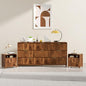 3 Pcs Bedroom Furniture Set, 8 Drawer Fluted Dresser and Nightstand Set of 2 with Charging Station, Modern Bed Side Table Chest of Drawers Storage Cabinet Set for Bedroom, Living Room, Walnut