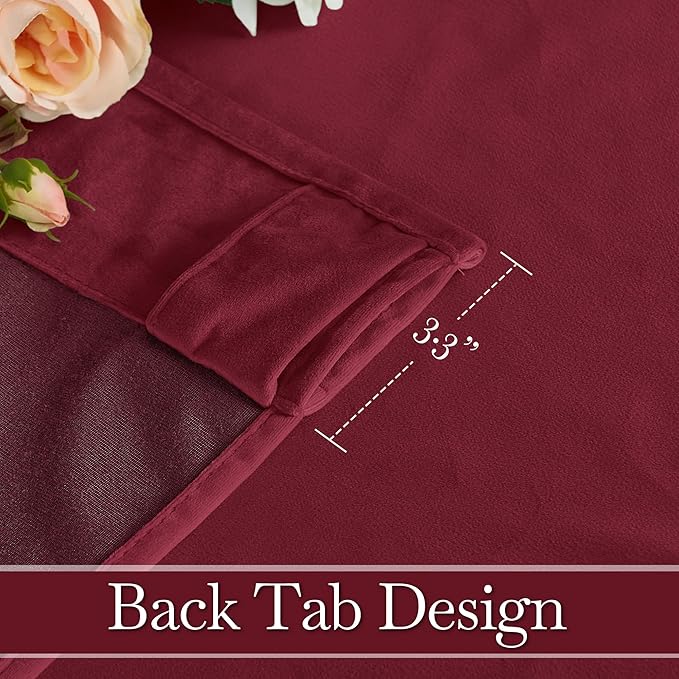 RYB HOME Burgundy Red Velvet Curtains for Christmas Decor, Soft Luxury Backdrops for Studio Theater, Rod Pocket & Back Tab Design for Bedroom Living Room, 52" W x L102 L, 2 Panels Set