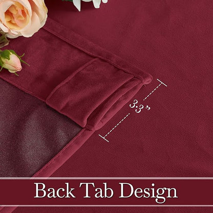 RYB HOME Burgundy Red Velvet Curtains for Christmas Decor, Soft Luxury Backdrops for Studio Theater, Back Tab Design for Bedroom Living Room, 52" W x L100 L, 2 Panels Set