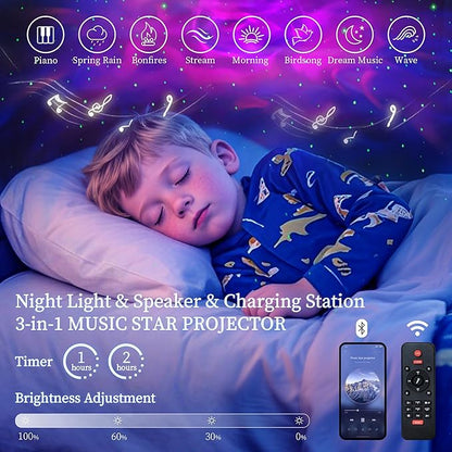Full LED Bed Frame with Storage Drawers, Velvet Upholstered Platform Beds with Galaxy Star Projector Charging Station Speaker, Aurora Bedframe with 2-Tier Storage Headboard, Noise-Free, Pink