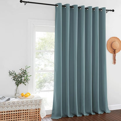 NICETOWN Blackout Patio Curtains 100 x 144 Inches Long for Sliding Door Extral Wide Blackout Curtain Panels Thermal Insulated Room Divider - Grommet Top, 100" W x 144" L, 1 Panel, Greyish Blue