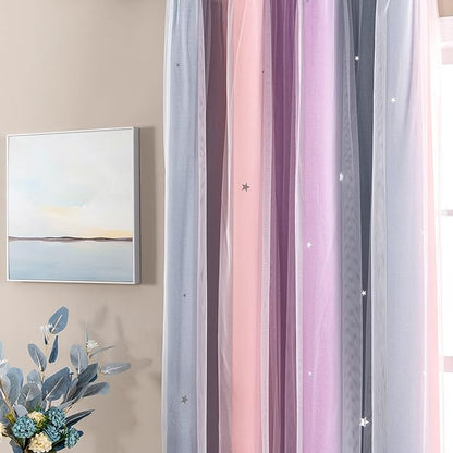 XiDi Curtains for Bedroom Decor, Rainbow GreyPinkPu-52-96