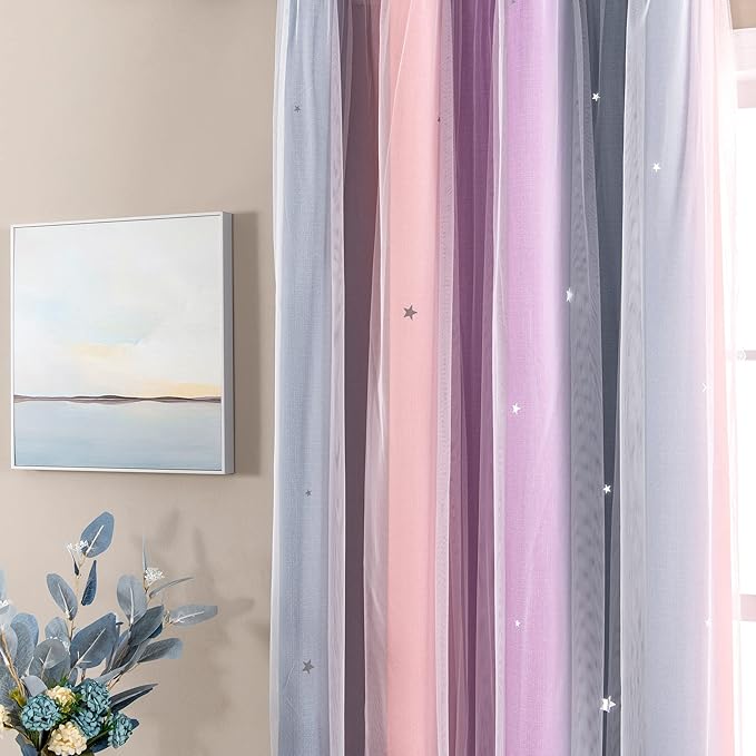 XiDi Curtains for Bedroom Decor, Rainbow GreyPinkPu-34-54