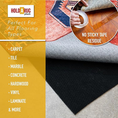 Hold-a-Rug Plush 3' x 12' Nonskid, Nonslip Rug Pad, Reversible Gripper, ¼ Thick, Safe for All Floors and Carpet, Keep Area Rugs Secure
