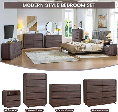 Walnut Dresser for Bedroom, Modern 5 Drawer Closet, Freestanding Dressers with Deep Drawers, Large Storage Organizer for Living Room, 29.5’’ W