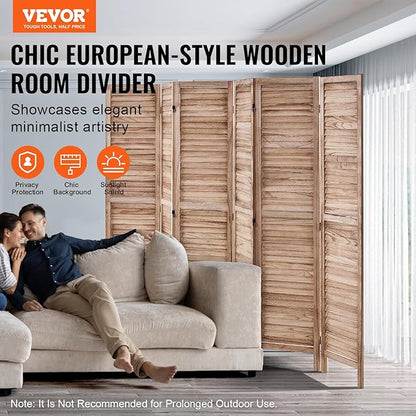 VEVOR Wood Room Divider, 6 Panel Wood Folding Privacy Screen, 66.9 Inches Tall Indoor Louvered Partition Divider, Portable Decoration Screen, for Room Separation, Home, Office, Restaurant & Bedroom