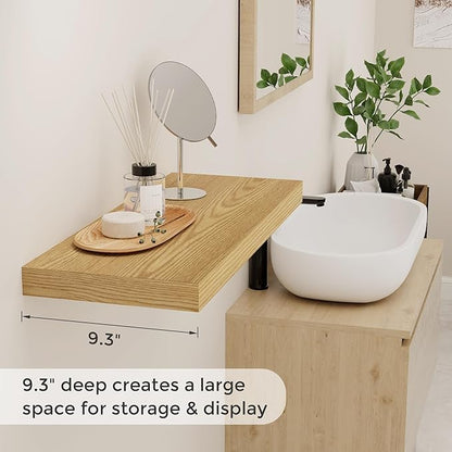 Fun Memories Floating Shelves for Wall, 24 x 9.3 Floating Shelf Wall-Mounted, Rustic Wood Bathroom Shelf Set of 2, Deep Bookshelf Storge Shelves for Living Room, Bedroom, Farmhouse, Oak Color