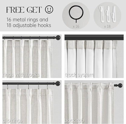 Topfinel Extral Wide Curtains, Pinch Pleated 100% Blackout Linen Luxury Drapery with Hooks for Patio Sliding Door Large Window Living Room Track System, 72" Wx102 L 1 Panel