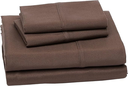 Amazon Basics Lightweight Super Soft Easy Care Microfiber 4 Piece Bed Sheet Set with 14-Inch Deep Pockets, Including Fitted Sheets, Full, Chocolate, Solid