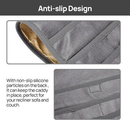 Teniux Remote Control Holder Faux Leather Armrest Organizer with 6 Pockets for Recliner Couch Sofa, Armchair Caddy for Smart Phone, Book, Magazines, Ipad, Remotes (Dark Grey)