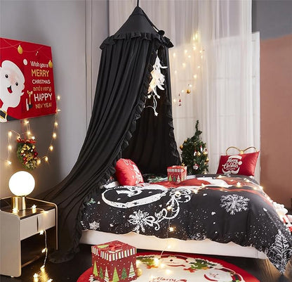 VETHIN Bed Canopy for Girls,Princess Round Dome Dreamy Mosquito Net Bedding Girls Room Castle Play Tent Hanging House Decor Reading Nook Canopies (Black)