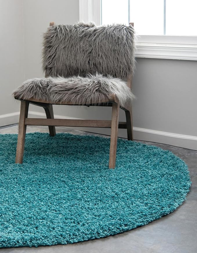 Unique Loom Solid Shag Collection Area Rug (5' 3" Round, Deep Aqua Blue)