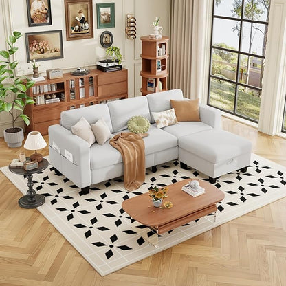 ZeeFu Sectional and Sofa Couches for Living Room - 78'' 3 Seater L-Shaped Modular Couch with Storage Ottoman - Modern Velevt Fabric Upholstered Sofa Set for Small Space Apartment Office