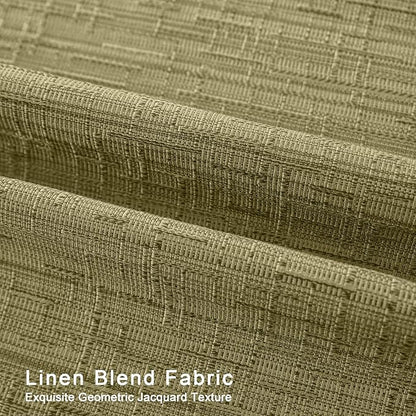 Jacquard Linen Curtains 108 inch Length 2 Panels Thick Faux Linen Blended Window Drapes Burlap Textured Curtains with Grommet for Living Room Bedroom Farmhouse (52x108 Olive Green) Natural