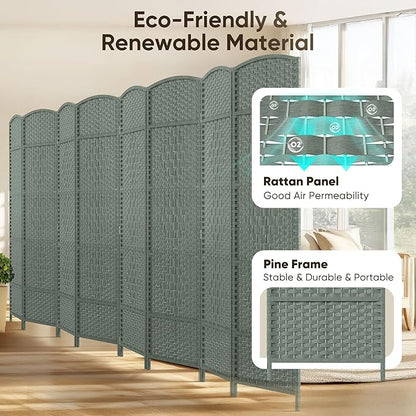 JOSTYLE Room Divider 6ft. Tall Extra Wide Privacy Screen, Folding Privacy Screens with Diamond Double-Weave Room dividers and Freestanding Room Dividers Privacy Screens(Grey, 8-Panel)