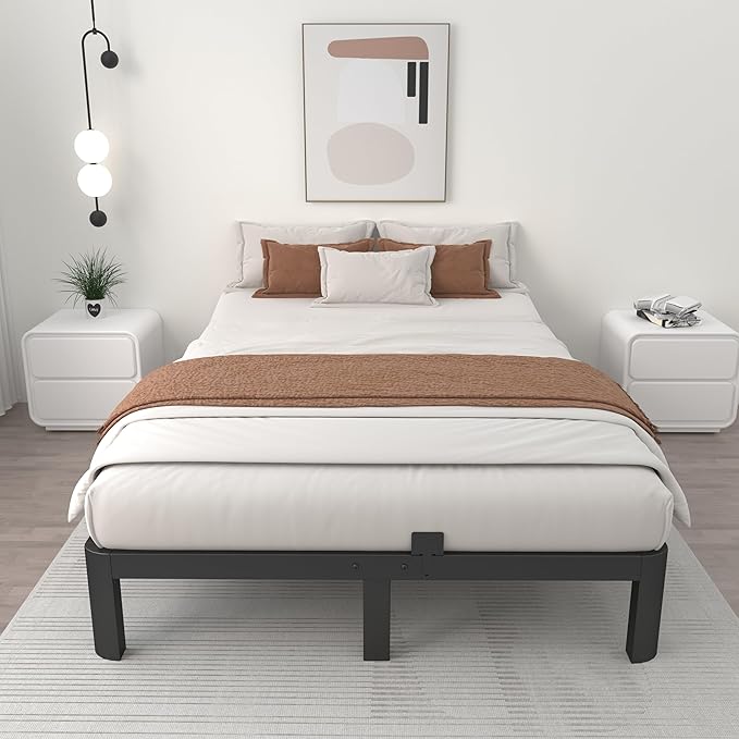 ITIMIDI 10 Inch Bed Frame King Size with Metal Gaskets, No Box Spring Needed, Heavy Duty Steel Support 3000 LBS, DIY Headboard, Anti-Slip Mattress Stopper, Round Corner Leg, Easy Assembly, Black