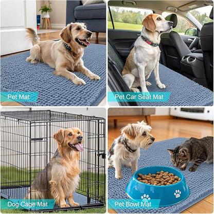 OLANLY Dog Door Mat for Muddy Paws 47x20, Absorbs Moisture and Dirt, Absorbent Non-Slip Washable Doormat, Quick Dry Chenille Mud Mat for Dogs, Entry Indoor Entryway Carpet for Inside Floor, Airy Blue