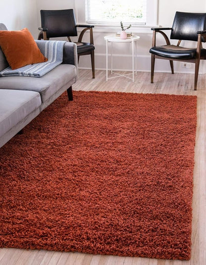 Unique Loom Solid Shag Collection Area Rug (9' x 12' 2" Rectangle, Terracotta)