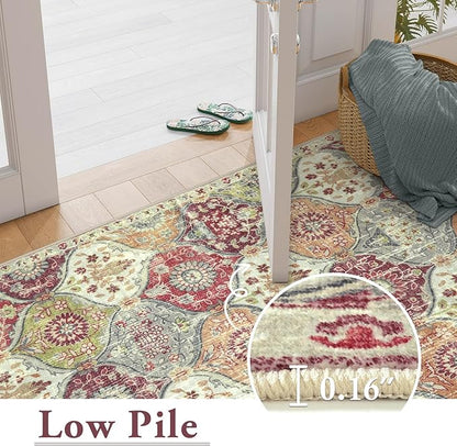 Lahome Moroccan Trellis Washable Orange Rug, 2x3 Entryway Rugs for Kitchen Bathroom, Non-Slip Indoor Door Mat Ultra-Thin, Small Throw Carpet for Bedroom Entry, Orange/Terracotta