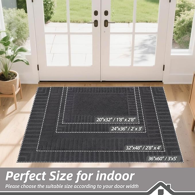 BEQHAUSE Door-Mat Non-Slip Front Doormat Low-Profile Entrance Mats for Front Door Entry Resist Dirt Washable Doormat Absorbent Entryway Door Mat,Dark Grey, 36"x60"