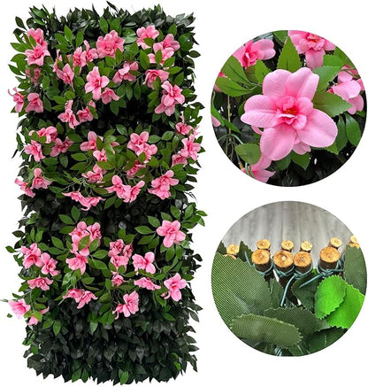 Sumery Expandable Fence Privacy Screen for Balcony Patio Outdoor,Decorative Faux Ivy Fencing Panel,Artificial Hedges (Single Sided Leaves) (4, Branches -Pink Fowers)