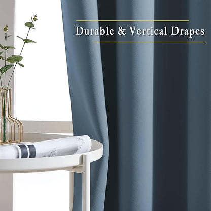 NICETOWN Smoky Blue Blackout Curtains for Living Room 84 inches Long - Grommet Room Darkening Window Treatments Sound Reducing Drapes for Bedroom, 2 Panels, W52 x L84