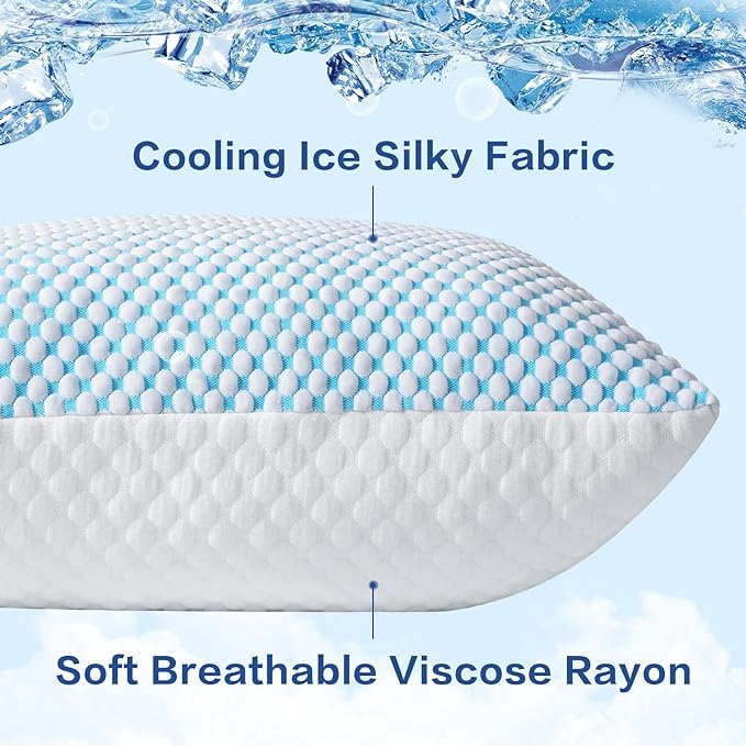 EASELAND Firm Pillow Shredded Memory Foam(Adjustable Loft), Cooling Breathable for Sleeping Standard Size 2 Pack