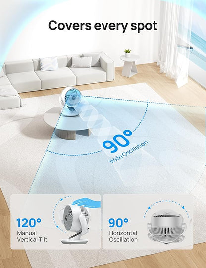 Dreo Smart Fan for Bedroom,120° Vertical and 90° Oscillating Fan with Remote/Voice, 13 Inch Height Quiet Air Circulator for Whole Room, 70 ft, 4 Speeds, 5 Modes, 12H Timer, Desk Fans for Home，White