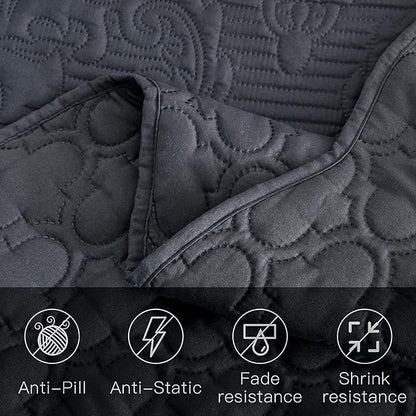 CHIXIN Bedspread Coverlet Quilt Set Full Size - Lightweight Bedding Cover - Ultrasonic Quilting - 5 Piece Reversible Bedspread - Elegant Damask Paisley Pattern (Full, Dark Grey)