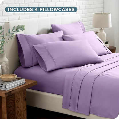 Bare Home Hotel Luxury King Sheet Set, Extra Soft - 6 Piece Set - Deep Pockets - Easy Fit - Cooling & Breathable - Wrinkle, Fade, Stain Resistant - Includes 4 Pillowcases (King, Lavender)