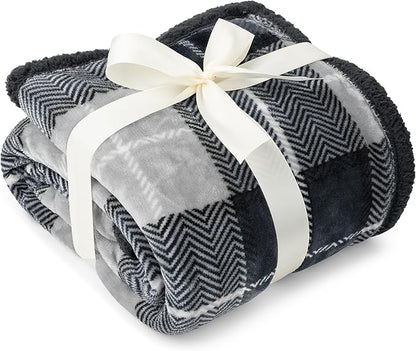 PAVILIA Premium Sherpa Twin Size Blanket | Plaid Design Flannel Fleece Twin Bed Blanket | Plush, Soft, Cozy, Warm, Lightweight Microfiber, Reversible, All Season Use (Plaid Charcoal , 60 x 80 Inches)