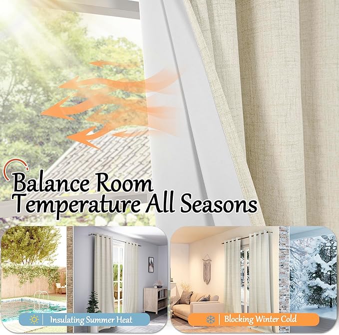 45 Inch Length Linen Blackout Curtains for Short Cafe Window, Thermal Insulated Light Blocking Soundproof Privacy Burlap Curtains 2 Panels, Each 38 Inch Wide Natural