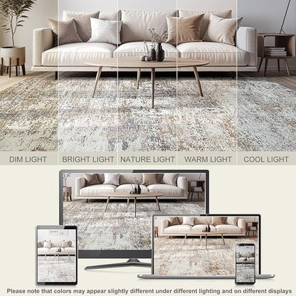 Area Rug Living Room Rugs - 6x9 Washable Large Soft Indoor Neutral Modern Abstract Low Pile Rug Carpet for Bedroom Dining Room Farmhouse Home Office - Brown/Grey/Black