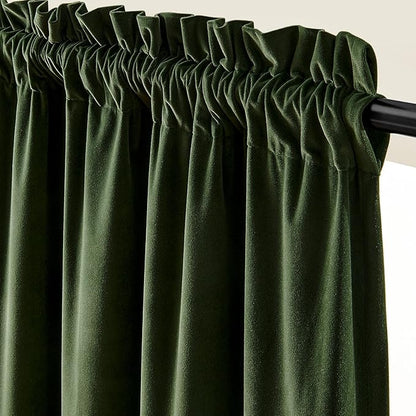 Lazzzy Velvet Blackout Curtains Thermal Insulated Room Window Drapes Super Soft Luxury Curtains for Living Room Bedroom Rod Pocket 2 Panels, Moss, 52" W x 120" L