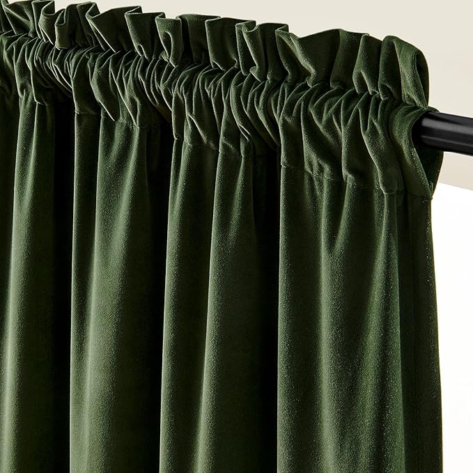 Lazzzy Velvet Blackout Curtains Thermal Insulated Room Window Drapes Super Soft Luxury Curtains for Living Room Bedroom Rod Pocket 2 Panels, Moss, 52" W x 90" L