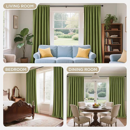 Joydeco Moss Green 100% Blackout Curtains 96 Inch 2 Panels, Luxury Thermal Green Velvet Curtains for Bedroom Living Room, Soundproof Blackout Window Drapes, Grommet Top (52W x 96L)