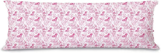 Pink Chinoiserie Dachshund Dog 20x54 Body Pillow Cover with Zipper,Dachshund Weiner Decor,Grandmillennial Pink Weiner Dog Decorative Body Pillow Cases for Bed Couch