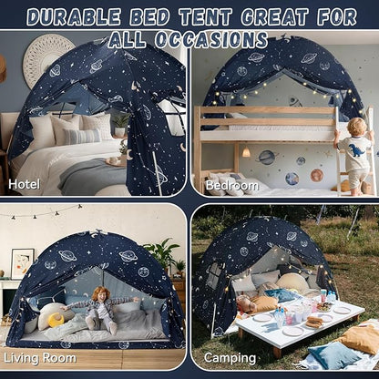 Toddler Bed Tent Full, Space Canopy Indoor for Kids Boys, Kids Bed Canopy Full Size, Galaxy Dome Playhouse Tents Floor Privacy Space on Bed Sleeping Tent for Girls Birthday Toy House Gift