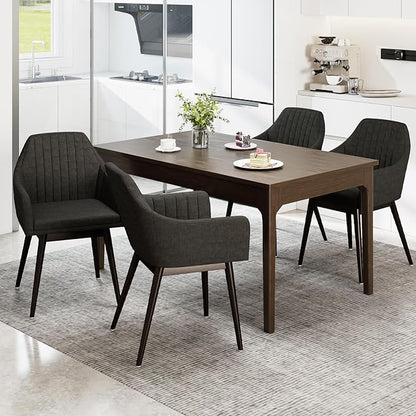 Giantex Upholstered Dining Chairs Set of 2, Mid Century Kitchen Chairs with Solid Wood Legs, Wrap-Around Backrest, Modern Accent Armchair for Living Room, Dining Room, Bedroom, Dark Grey
