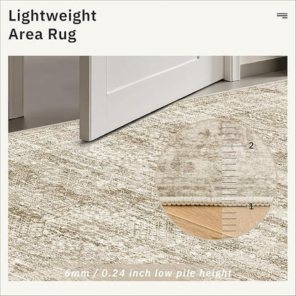5x5 Brown Round Rug 5ft Living Room Circle Rug Vintage Round Area Rug Non Slip Indoor Carpet for Entryway Dining Room Bedroom