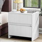 Fluted Nightstand, 23" Wide Bedside Table with 2 Storage Drawers, Modern Night Stand for Bedroom, White