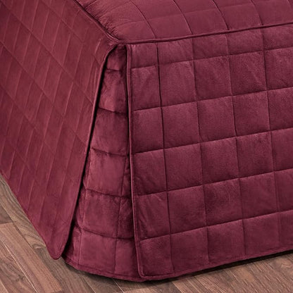 Camden Luxury Bedding | Neutral Claret Color | Fitted Hollywood Daybed Bedding | Faux Suede Box Quilted Design | 5 Piece Set Includes Extra Long Hollywood Cover, 2 Bolster Shams, and 2 Bolster Pillows
