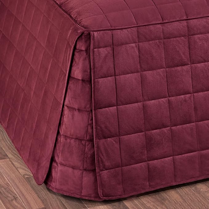 Camden Luxury Bedding | Neutral Claret Color | Fitted Hollywood Daybed Bedding | Faux Suede Box Quilted Design | 5 Piece Set Includes Hollywood Cover, 2 Bolster Shams, and 2 Bolster Pillows