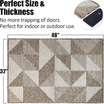 Indoor Doormat 32"x 48", Absorbent Front Back Door Mat Floor Mats, Rubber Backing Non Slip Door Mats Inside Mud Dirt Trapper Entrance Front Door Rug Carpet, Machine Washable Low Profile-Brown Geome