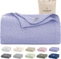 Cloud Scape Linen 100% Cotton Blanket 92x92 Lavender Blue - Cozy Herringbone Weave, Fits Up to for Full Size Beds, Breathable Softness, All-Season Warmth, Winter Blanket, for Women