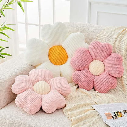 Kcvvcr Flower Throw Pillow, Cute Flower Shaped Pillow Decorative Throw Pillow for Bed Couch, Soft Daisy Pillows Floor Seating Cushion Cushions (19.6 Inch White+Yellow)